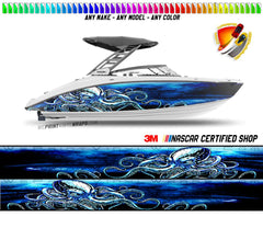 Octopus Blue and Black Graphic Vinyl Boat Wrap Decal Pontoon Sports Sportsman Console Sea Doo Bowriders Deck Watercraft Any Model Boat