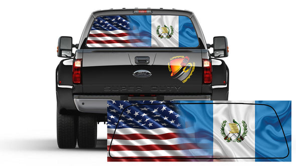 American &amp; Guatemala Flag Rear Window Tint Perforated Graphic Decal Sticker Cars Trucks Campers