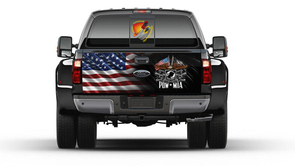 American Flag Eagle and POW MIA Tailgate Wrap Vinyl Graphic Decal Sticker Truck