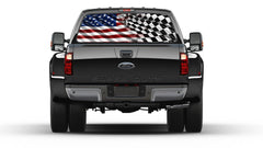 American & Checkered Racing Flag Rear Window Perforated Graphic Vinyl Decal Cars Trucks Campers
