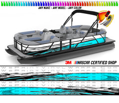 Aqua and Black Splatter Graphic Vinyl Boat Wrap Decal Fishing Pontoon Sportsman Console Bowriders Deck Boat Watercraft etc.. Boat Wrap Decal