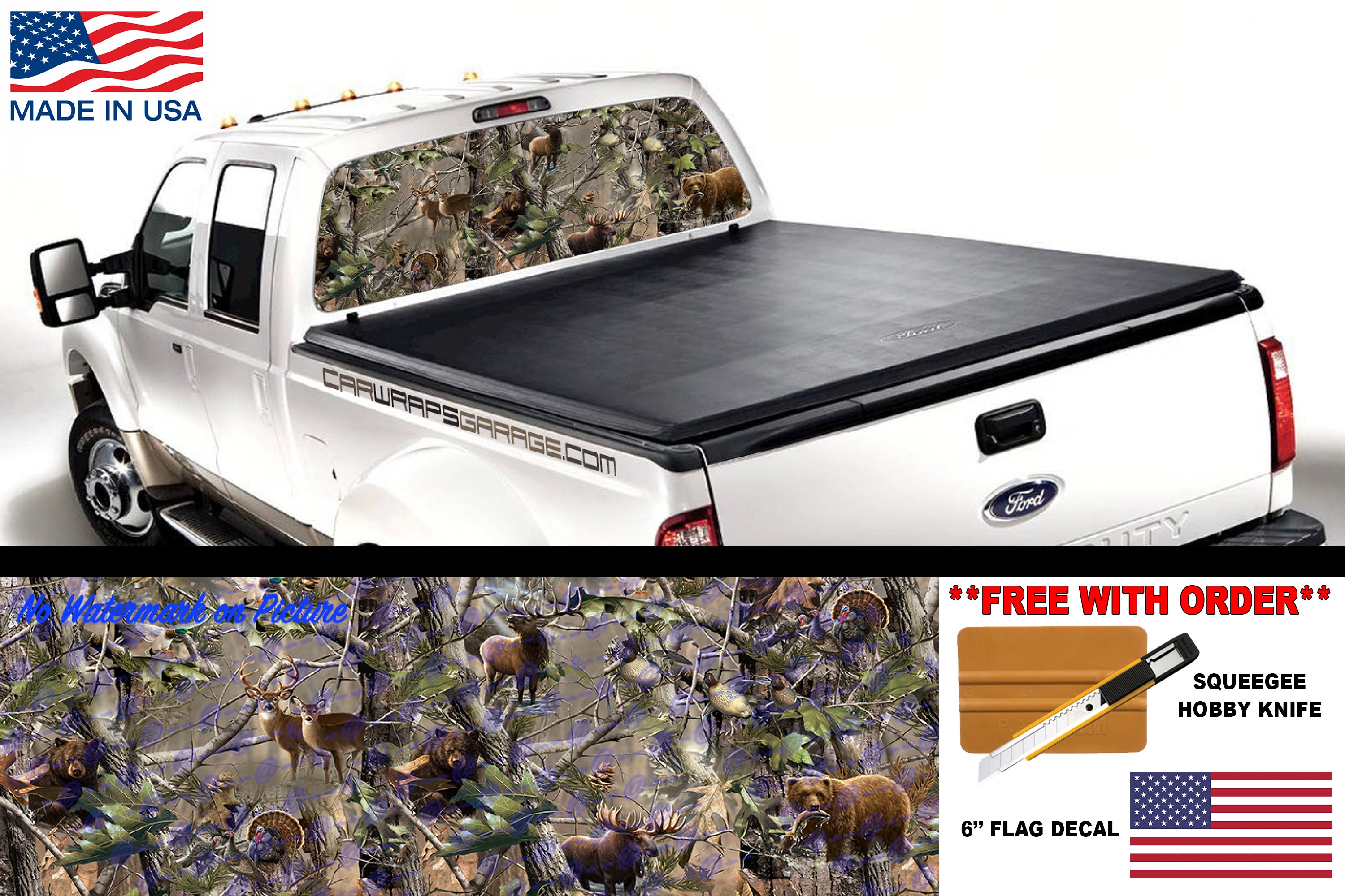 Camouflage Hunting Animals Pickup Truck Rear Window Graphic Decal