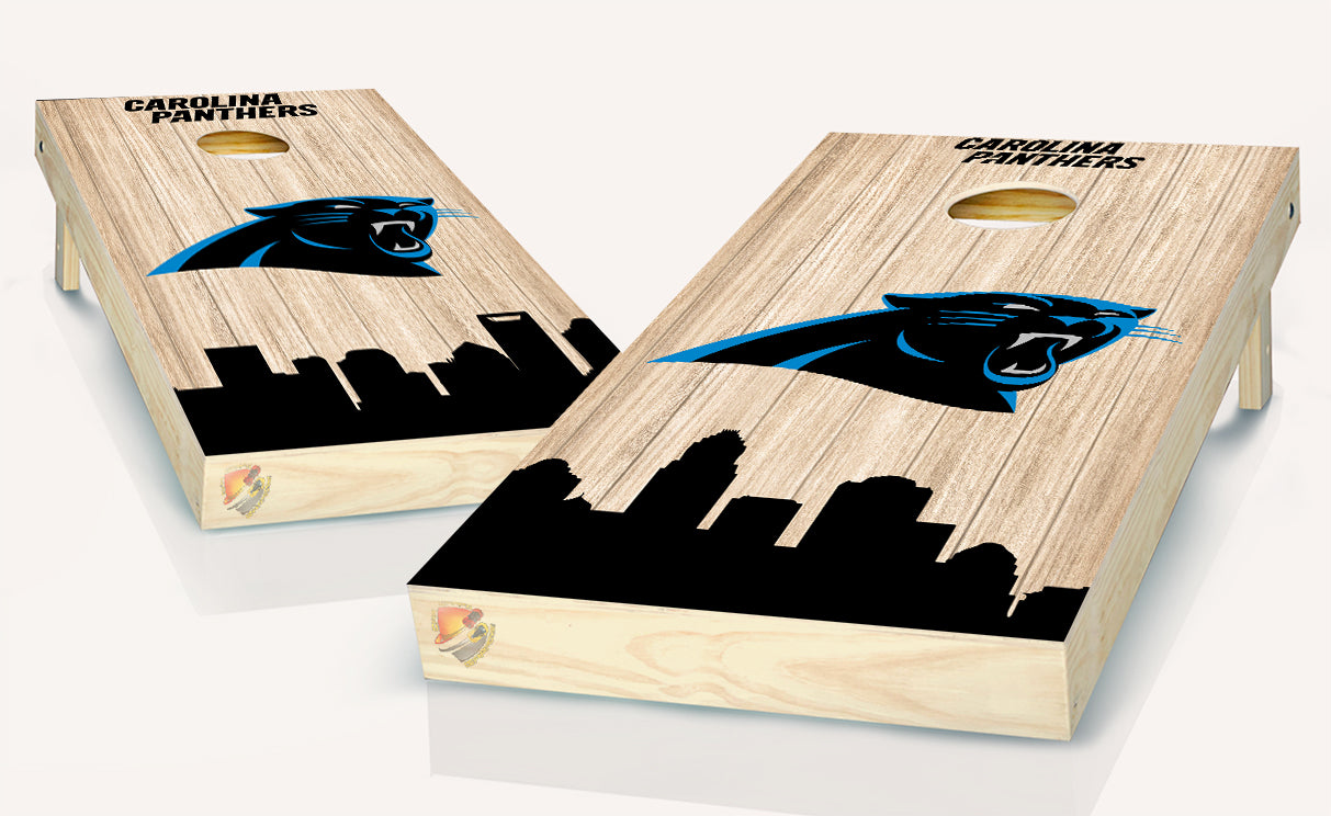 Carolina Panthers Beige Wood Cornhole Board Vinyl Wrap Laminated Sticker  Set Decal