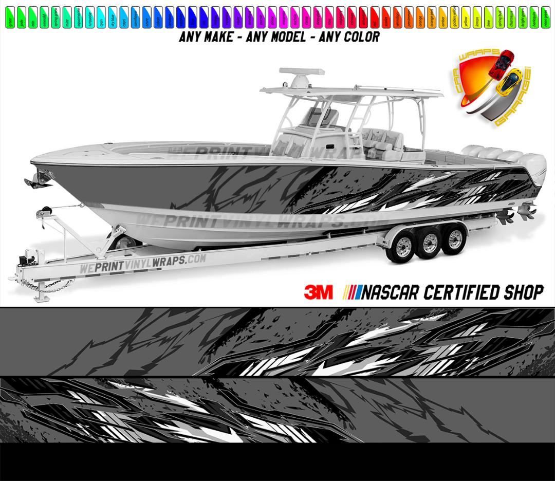 Sea Ray Boss Fish Metallic Gray / Black 29 x 9 Inch Boat Graphic Decals  (Set of 2) 1850395 / 1850394 