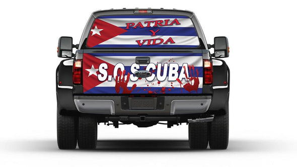 Cuban Flag  Patria y Vida and S.O.S Rear Window and Tailgate Graphic Decal Set