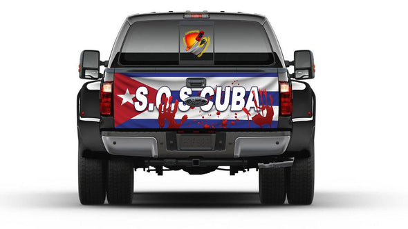 Cuban Flag S.O.S  Cuba Tailgate Wrap Vinyl Graphic Decal Sticker Truck