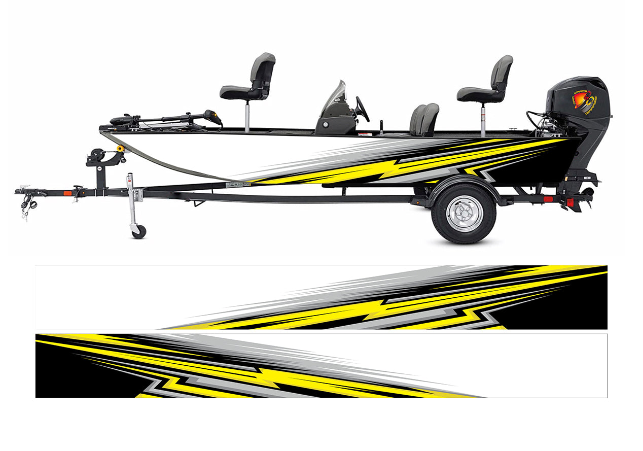 Boat Wrap Black Yellow Gray Vinyl Graphic Decal Kit Fish Abstract