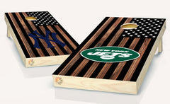 American Flag Wood New York Jets and Yankees Cornhole Board Vinyl Wrap Skins Laminated Sticker Set Decal