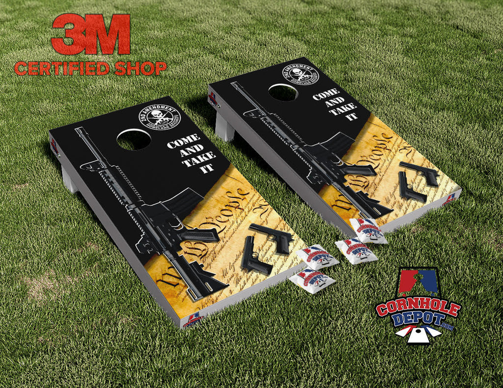 2nd Amendment Come And Take It Cornhole Board Vinyl Wrap Laminated Sticker Set Decal