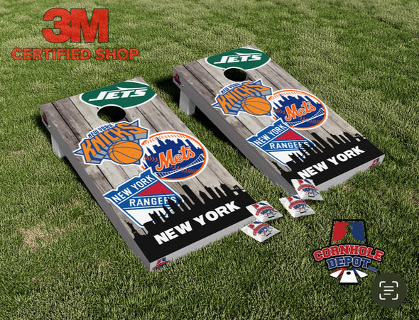 New York  Mash Up Cornhole Board Vinyl Wrap Skins Laminated Sticker Set Decal