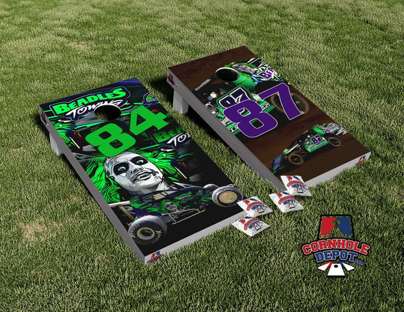 Dirt Bikes 84 and 87 Cornhole Board Vinyl Wrap Skins Laminated Sticker Decal Set