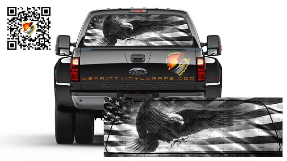 AMERICAN EAGLE Flag Black and White  Rear Window Tint Perforated  Graphic Decal Trucks Cars SUV Campers