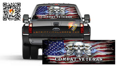 American Flag Distressed Chrome Skulls Combat Veteran Rear Window Perforated Graphic Decal Truck Campers Cars