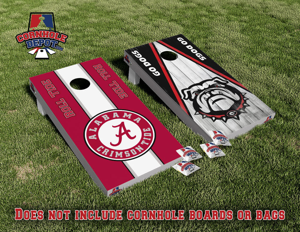 Tommie - 4 sets: 1 Florida Gators, 1 Georgia Bulldogs drinking, 1 Roll tide/Go dogs split set and 1 Drinking colorful Cornhole Board Vinyl Wrap Skins Laminated Sticker Set