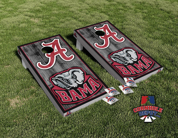 Alabama Crimson Tide Gray Wood Cornhole Board Vinyl Wrap Laminated Sticker Set Decal