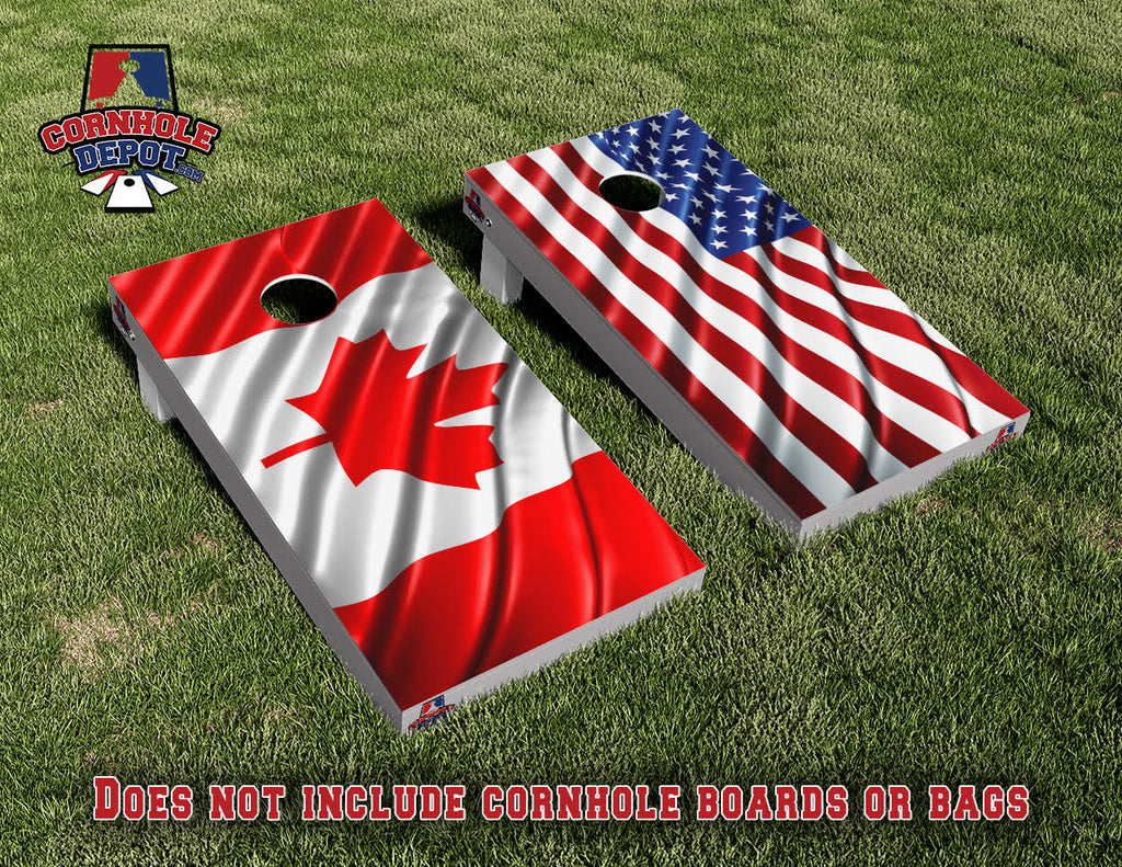 Canada and America Flag Cornhole Board Vinyl Wrap Skins Laminated Sticker Set Decal