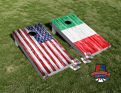 America and Italy Flag Washed Cornhole Board Vinyl Wrap Skins Laminated Sticker Decal Set