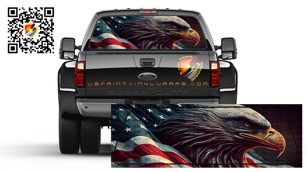 American Eagle Flag Patriotic Rear Window Tint Perforated Graphic Vinyl Decal Sticker Cars Campers Trucks SUV