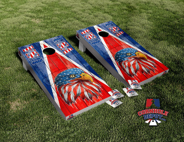 American Eagle Flag Patriotic Washed Cornhole Board Vinyl Wrap Skins Laminated Sticker Set Decal