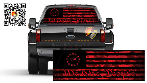 American Flag Betsy Ross 1776 Red Camouflage We The People Patriotic Rear Window Tint Perforated Graphic Decal Sticker Trucks Cars Campers