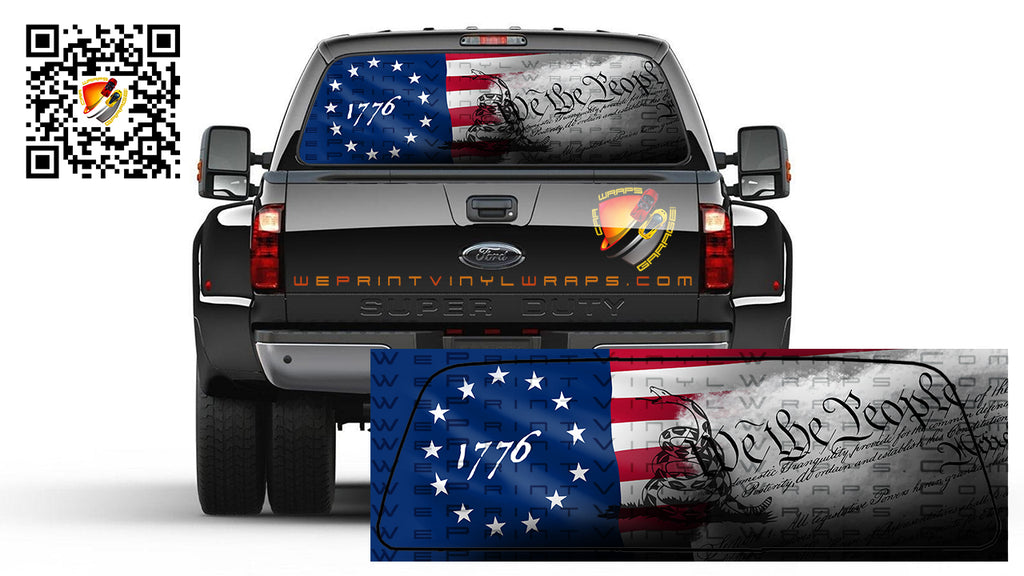 American Flag Betsy Ross Gadsden We The People Patriotic 1776 Rear Window Tint Perforated Graphic Decal Cars Trucks Campers