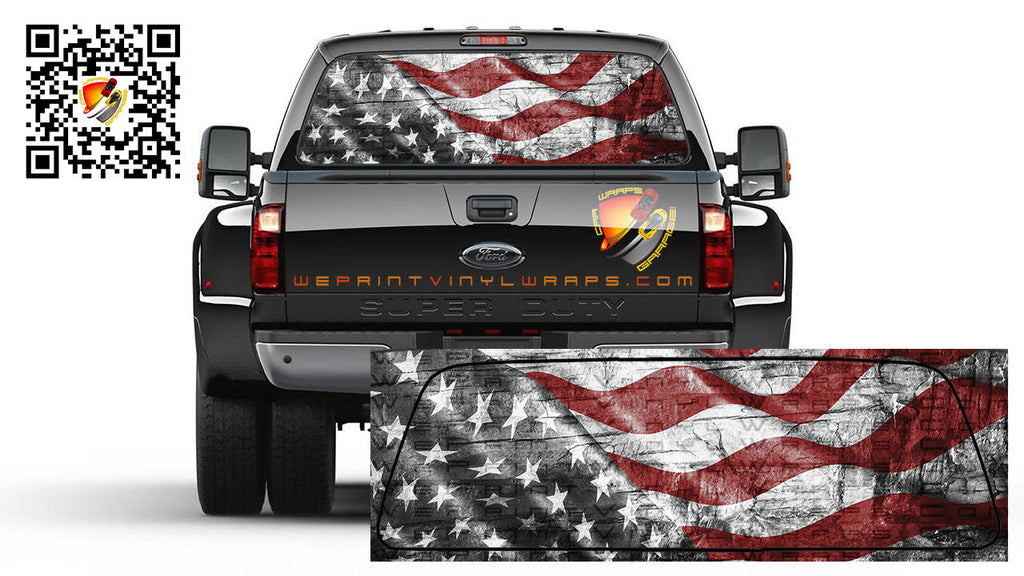 American Flag Black & White Red Lines Waving Vintage Rear Window Perforated Graphic Vinyl Decal Trucks Cars Campers