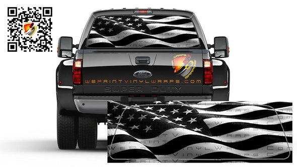 American Flag Black & White Waving Rear Window Perforated Graphic Vinyl  Decal Trucks Cars Campers