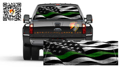 American Flag Black & White Waving Thin Green Line Military Rear Window Perforated Graphic Vinyl  Decal Trucks Cars Campers