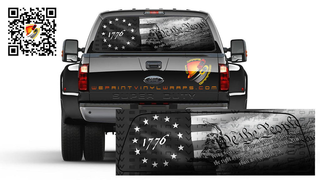 American Flag Black and White Betsy Ross 1776 Gadsden We The People Rear Window Tint Perforated Graphic Decal Cars Trucks Campers