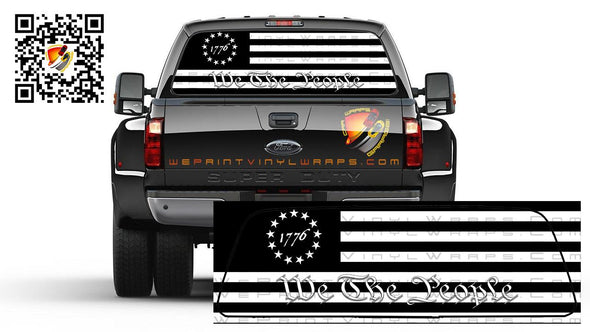 American Flag Black and White Betsy Ross We The People Patriotic 1776 Rear Window Tint Perforated Graphic Decal Cars Trucks Campers