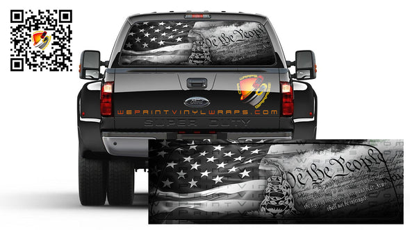 American Flag Black and White Gadsden Don't Tread On Me We The People Patriotic Rear Window Perforated Graphic Decal Truck Cars Campers