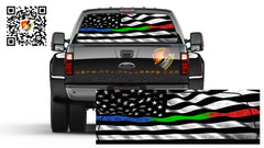 American Flag Black and White Thin Blue, Green & Red Line Police/Military/Fire Support FLAG Rear Window Perforated  Graphic Decal   Trucks, Cars, Campers