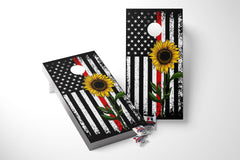 American Flag Black and White Thin Red Line Sunflower Cornhole Board Vinyl Wrap Laminated Decal Set