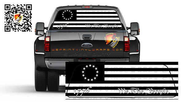 American Flag Black and White We The People Betsy Ross 1776 Rear Window Tint Perforated Graphic Decal Cars Trucks Campers