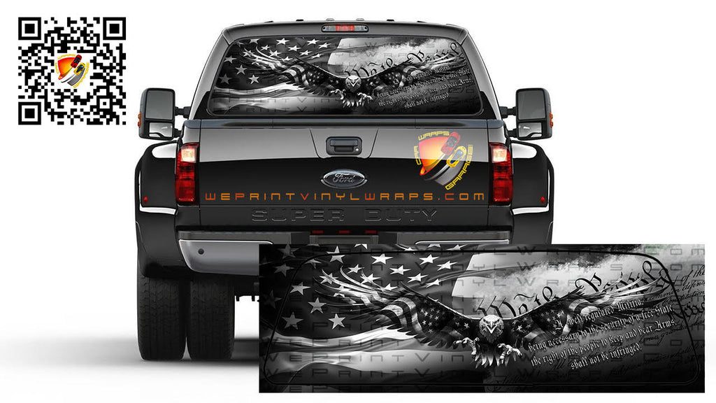 American Flag Black and White We The People Patriotic Flying Eagle Rear Window Perforated Graphic Decal Trucks Cars Campers