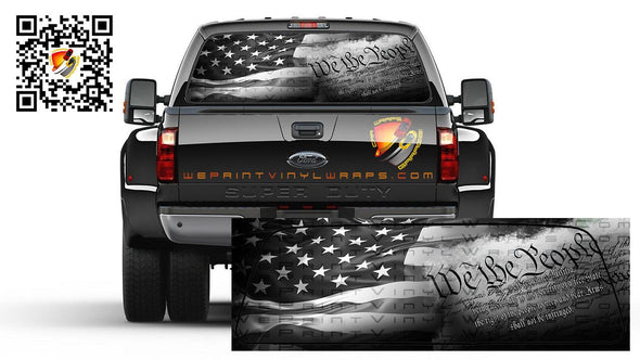 American Flag Black and White We The People Patriotic Rear Window Perforated Graphic Decal Truck Cars Campers