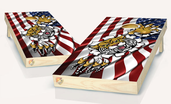 American Flag Bobcat Cornhole Board Vinyl Wrap Skins  Laminated Sticker Set Decal