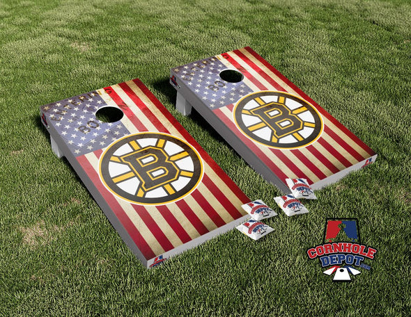 American Flag Bruins Cornhole Board Vinyl Wrap Skins Laminated Sticker Set Decal