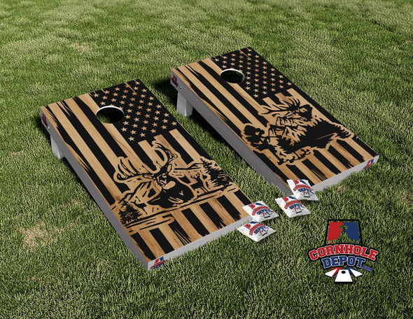 American Flag Buck Deer Mountain Wood Cornhole Board Vinyl Wrap Skins Laminated Sticker Set Decal