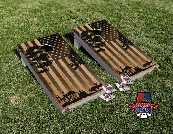 American Flag Cabin Deer Forest Cornhole Board Vinyl Wrap Skins Laminated Sticker Decal Set Gifts