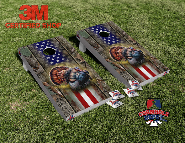 American Flag Camo Hunting Turkey Cornhole Board Vinyl Wrap Skins Laminated Sticker Set Decal