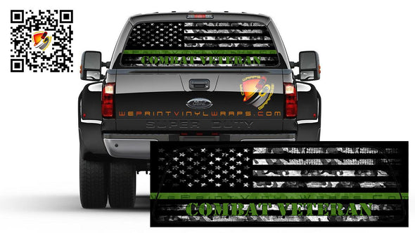 American Flag Camouflage Thin Green Line Combat Veteran Rear Window Perforated Graphic Decal Sticker Truck Cars Campers