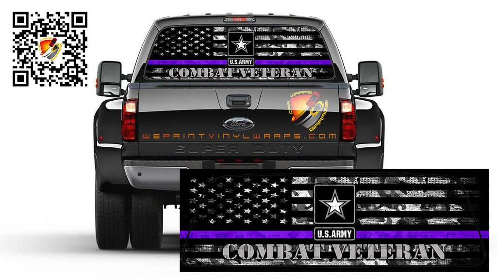 American Flag Camouflage Thin Purple Line Combat Veteran Rear Window Perforated Graphic Decal Sticker Truck Cars Campers