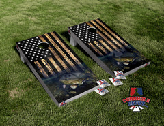 American Flag Catfish Burn Wood Cornhole Board Vinyl Wrap Skins Laminated Sticker Set Decal