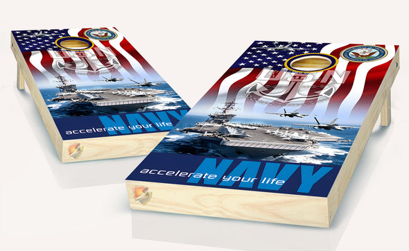 American Flag Patriotic Navy Cornhole Board Vinyl Wrap Skins Laminated Sticker Set