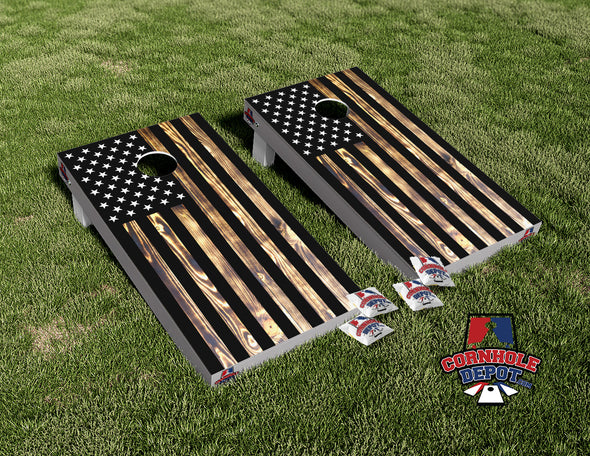 American Flag Dark Burn  Washed Wood Cornhole Board Vinyl Wrap Laminated Sticker Set Decal