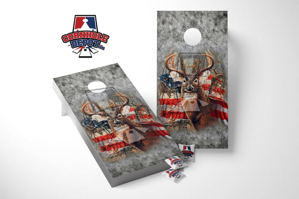 American Flag Deer  Cornhole Board Vinyl Wrap Skins Laminated Sticker Set Decal