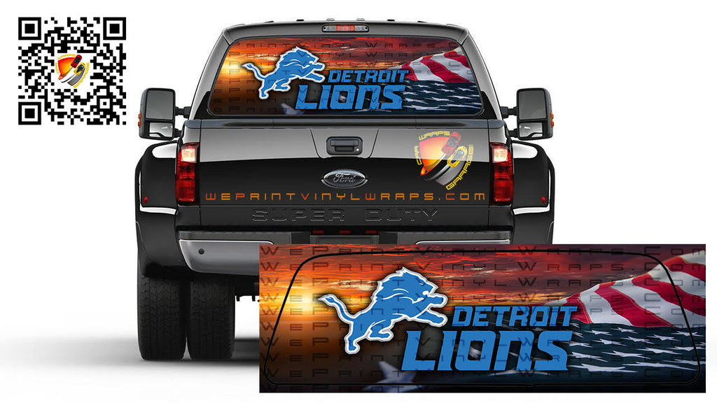 American Flag Detroit Lions Rear Window Tint Perforated Vinyl Graphic Decal Sticker Trucks Cars Campers SUV