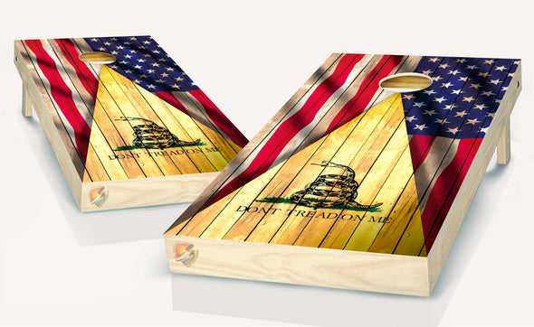 American Flag Don't Tread On Me Rustic Cornhole Board Vinyl Wrap Laminated Sticker Set Decal