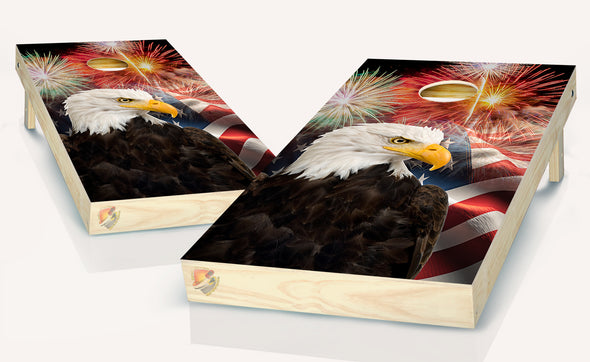 American Flag Eagle  Fireworks Cornhole Board Vinyl Wrap Skins Laminated Sticker Decal Set